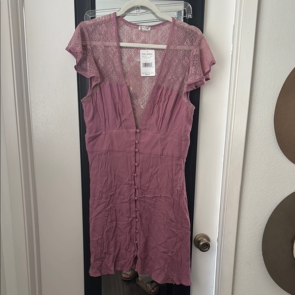 Free People Dresses & Skirts - Free people NEW Lace Sleeve Button-Down Dress in Mauve